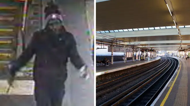 The police have launched an appeal after a man attacked two people at London Underground stations, pushing one on to the train tracks.