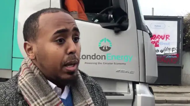 A lorry driver heckles a People's Vote campaigner