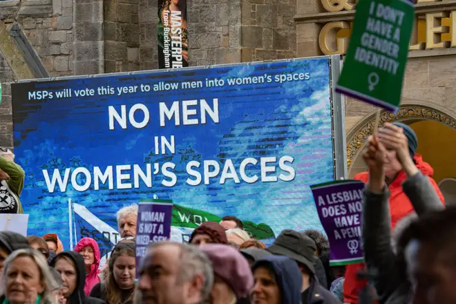 A message at a women's rally objecting to the Gender Recognition Reform Bill outside the Scottish Parliament.