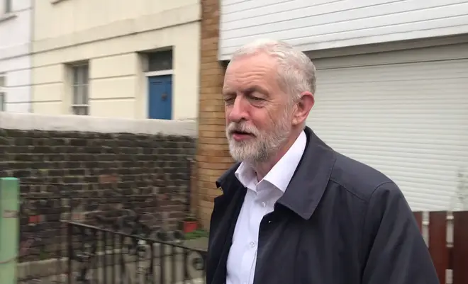 Jeremy Corbyn leaving his north London home this morning