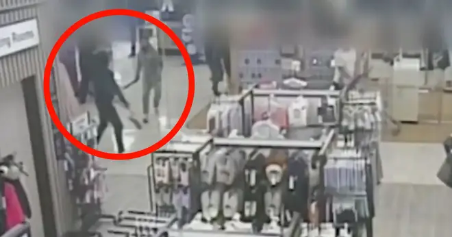 The chilling machete attack was caught on CCTV