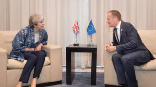 Theresa May with Donald Tusk in Egypt for the Arab-EU Summit
