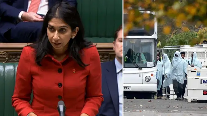 Suella Braverman was addressing MPs in the Commons on migration one day after a firebomb attack on a processing centre in Dover
