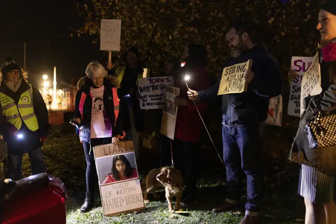 Campaigners holding a vigil for migrants in Manston on Wednesday