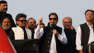 Imran Khan addresses supporters at a 'true freedom march' on October 28