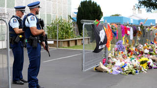 Police outside a mosque in New Zealand