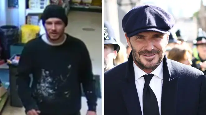 Police want to trace a suspect (left) who has been described by members of the public as looking like David Beckham (right)