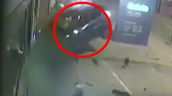 The heart-stopping moment was caught on CCTV