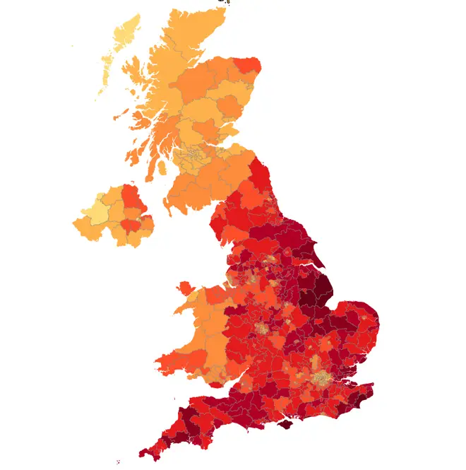 Signatures for the no-deal petition were from all over England