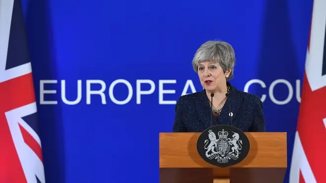 Theresa May speaking in Brussels after the EU granted a conditional extension to Article 50