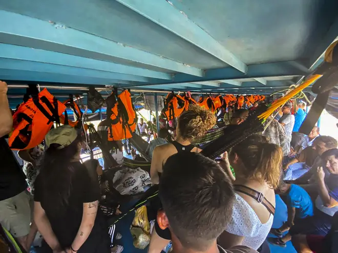 The tourists on board the boat