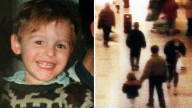 James Bulger, being led away by his murderers