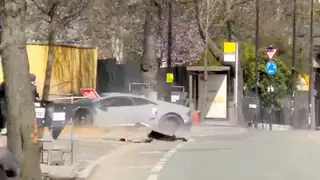 Moment show-off driver wrecks a £250,000 Lamborghini by smashing it into a tree