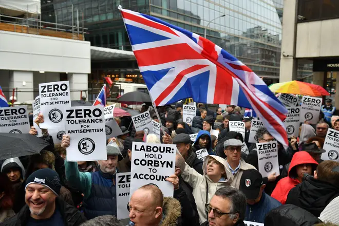 People protesting against anti-Semitism in the Labour Party