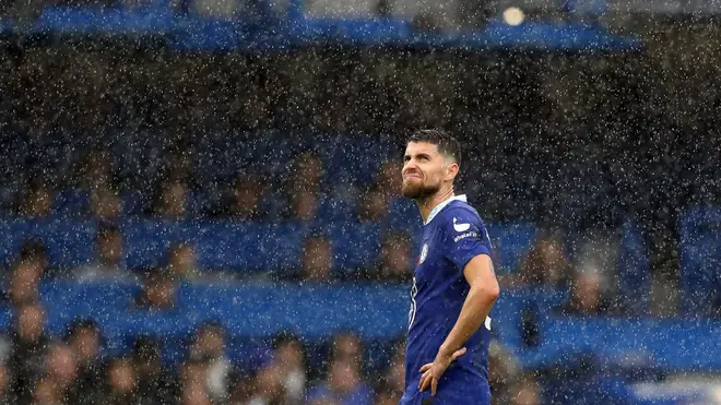 Jorginho of Chelsea in the rain during the Premier League match