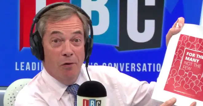 Nigel Farage reached for a copy of Labour's election manifesto as he slammed the party