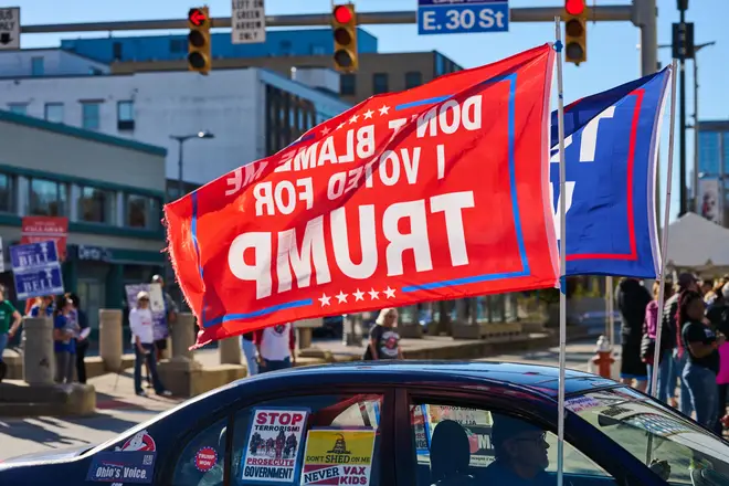 A car covered with pro-Trump propaganda ahead of the midterm elections