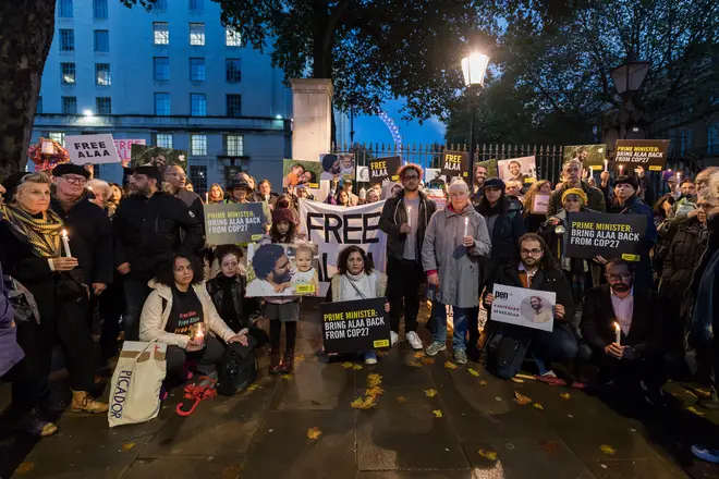A protest for the release of Alaa El-Fattah in London on Sunday