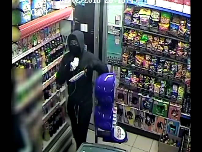 The thief stormed the shop in Bexley brandishing a large hunting knife