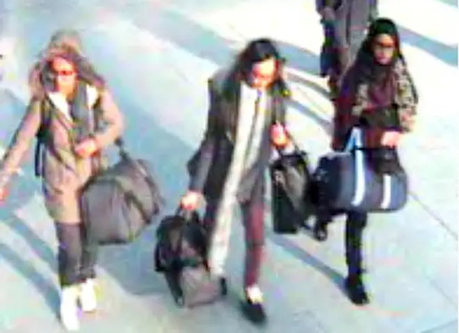 Shamima Begum before catching a flight to Turkey in 2015 to join the Islamic State group.
