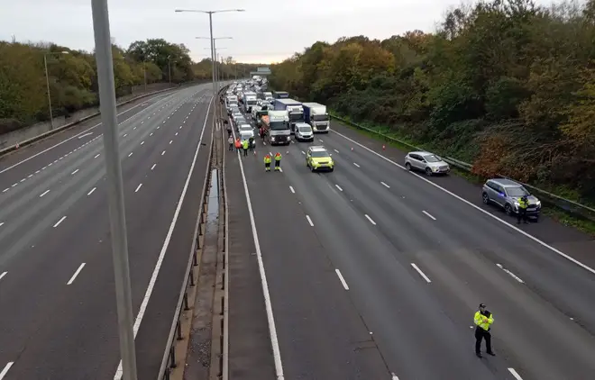 The motorway is blocked in several places
