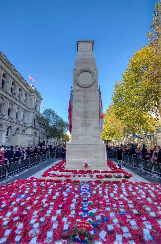 The National Service of Remembrance takes place at the Cenotaph in London