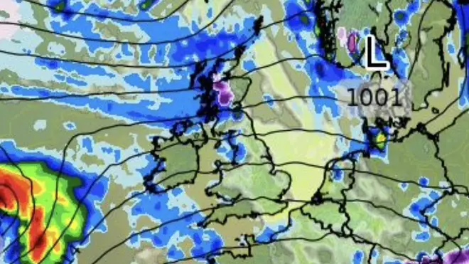 The snow is shown in purple on the map.