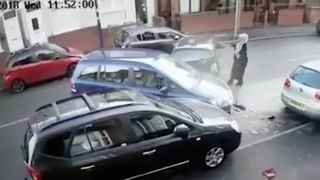The remarkable parking attempt was captured on CCTV