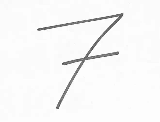The number 7 with a line drawn through it