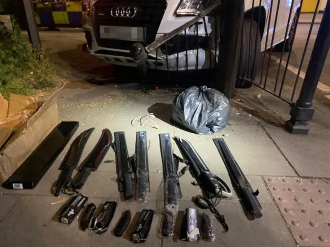 Swords, knives and drugs were seized on the streets of London.