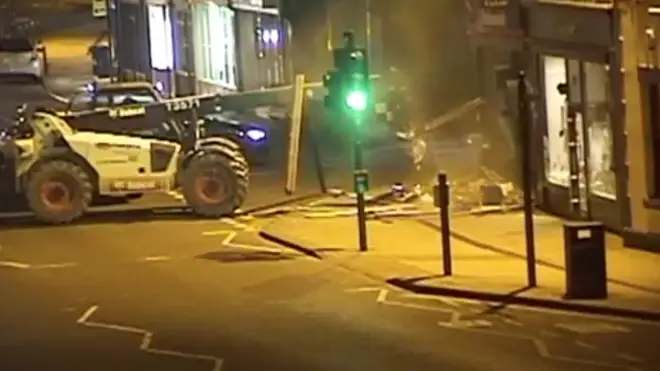 Thieves used a Bobcat telehandler to rip a cash machine from a Nationwide branch