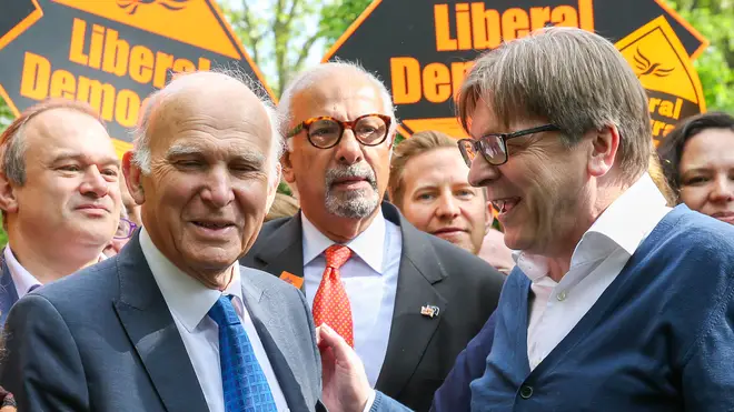Guy Verhofstadt, the EU Parliaments representative on Brexit with the Lib Dem leader Vince Cable