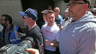 Tommy Robinson outside the Old Bailey on Tuesday