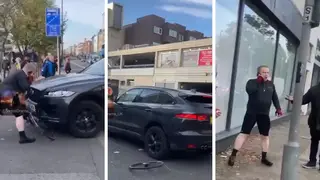 Video footage showed a driver crushing a bike with his car
