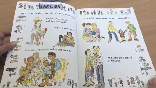 A page in the book says some families have "two mummies or two daddies"