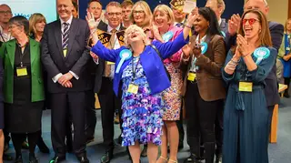 Ann Widdecombe celebrates her election as an MEP