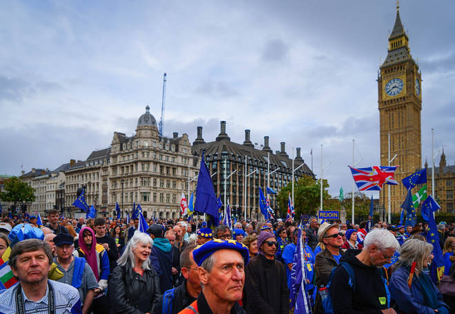 Hundreds protested in London last month calling for Britain to rejoin