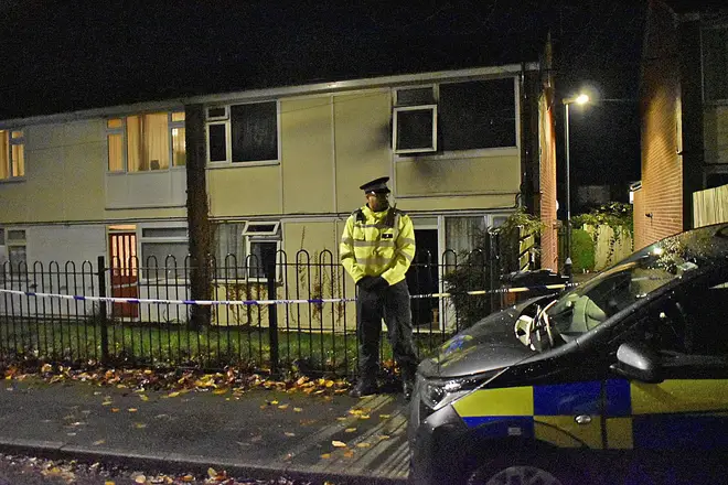 Police outside the scene of the fire in Clifton, Nottingham