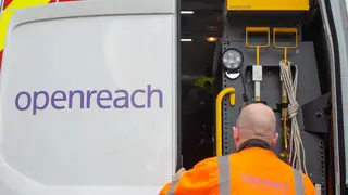 An Openreach worker and van