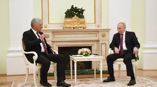 Vladimir Putin was seen gripping his chair in the latest clip