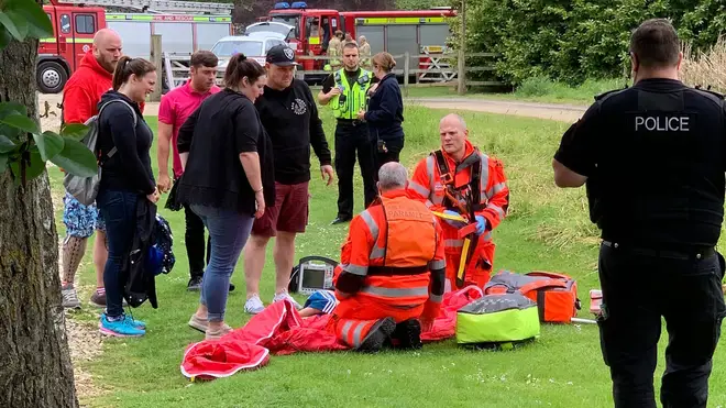 Paramedics deal with the emergency at Lightwater Park in North Yorkshire