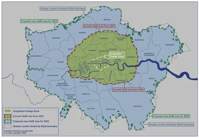 This map shows the expanded Ulez zone from next August