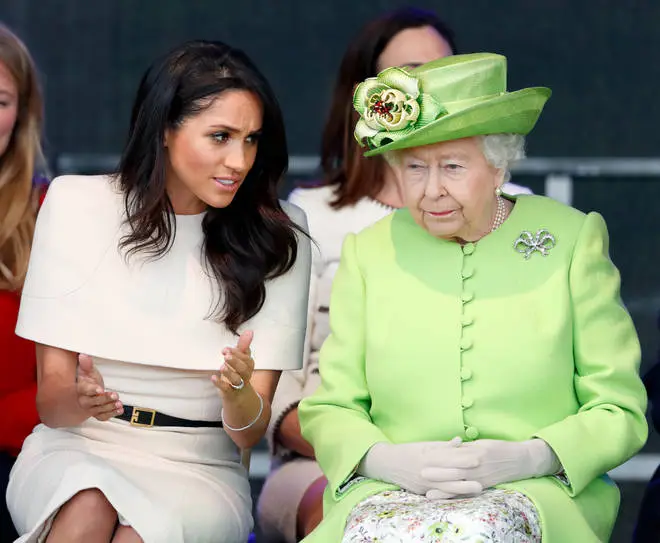 Meghan Markle and Queen Elizabeth take part in the Duchess of Sussex's first royal engagement four years ago
