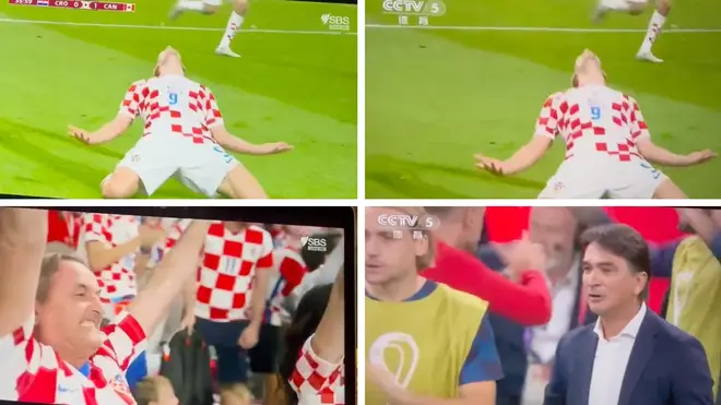 Chinese TV has been censoring World Cup footage, replacing cheering fans (L) with footage of managers and players