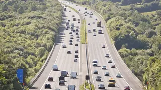 Traffic on the M5 motorway near Bridgend, Wales