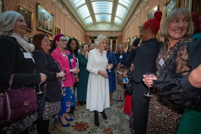 The Queen Consort at the Buckingham Palace reception, which was to raise awareness of violence against women and girls as part of the UN 16 days of Activism against Gender-Based Violence