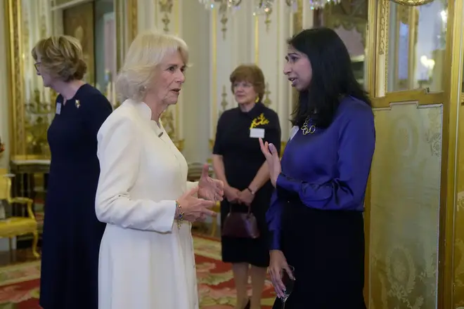 The Queen Consort with Home Secretary Suella Braverman at the event on violence against women