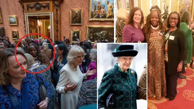 Ms Fulani, pictured near Camilla at the event (left) complained of being subjected to a series of uncomfortable questions by Lady Susan Hussey (inset) who later quit