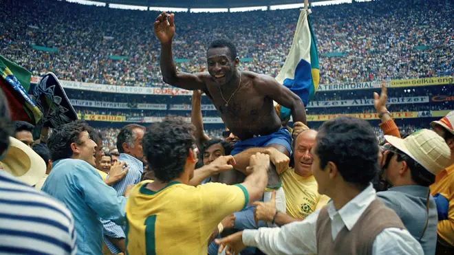 Pele of Brazil celebrates the victory after winning the 1970 World Cup