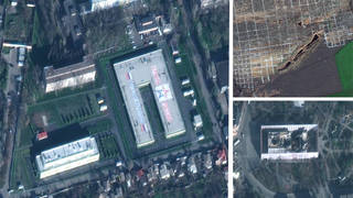 The satellite images show significant changes in occupied Mariupol